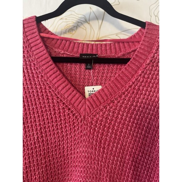 NWT Torrid Sweater Women 2X Pink V Neck Waffle Knit Pullover Drop Shoulder 043 - Picture 3 of 6